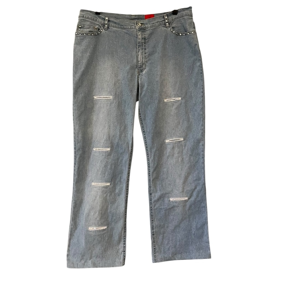 Very Vera Rhinestone Embellished Light Wash Jeans, Sz 14